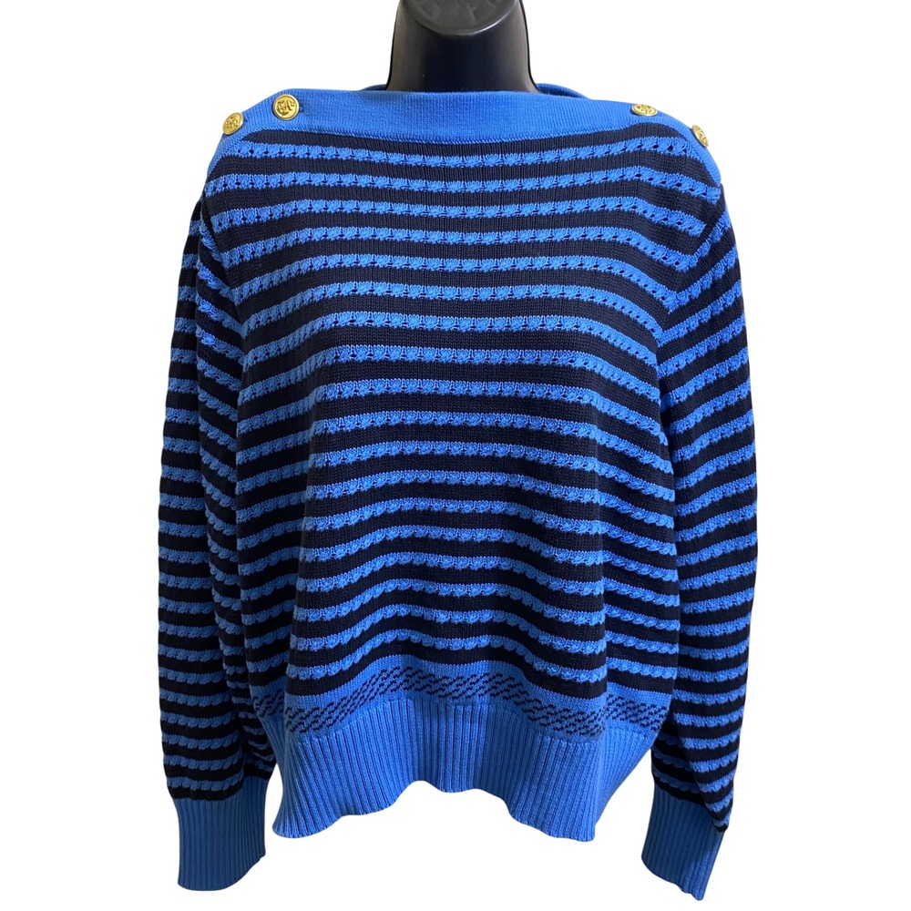 Free Assembly Womens XXL Blue Navy Striped Button Shoulder Sweater Nautical New